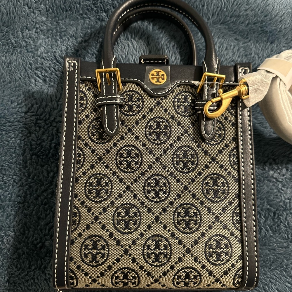 Tory Burch Monogram Mini Tote in Navy